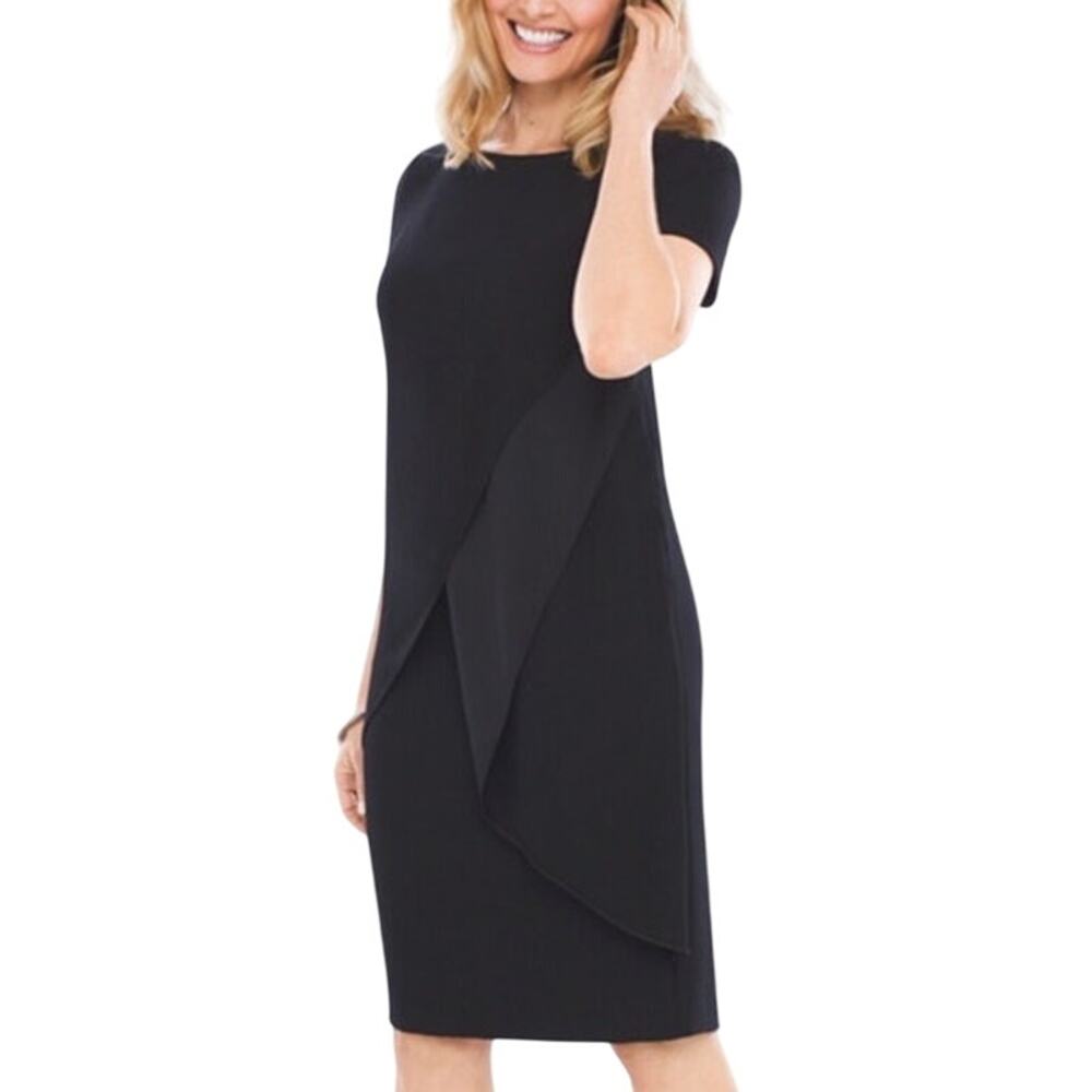 Chicos 2 L NEW Ruffle Detail Dress Angular Ruffle Flattering Black Occasion